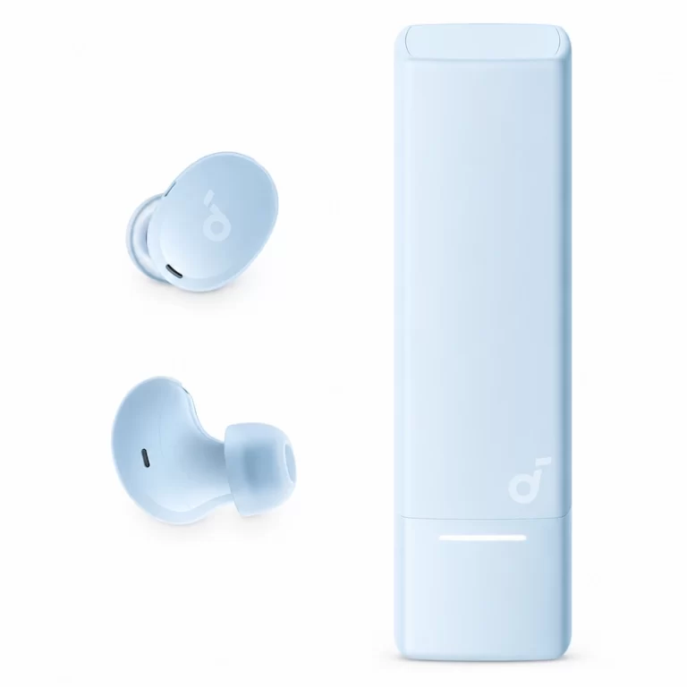 Soundcore A30i true wireless earbuds front view in light blue