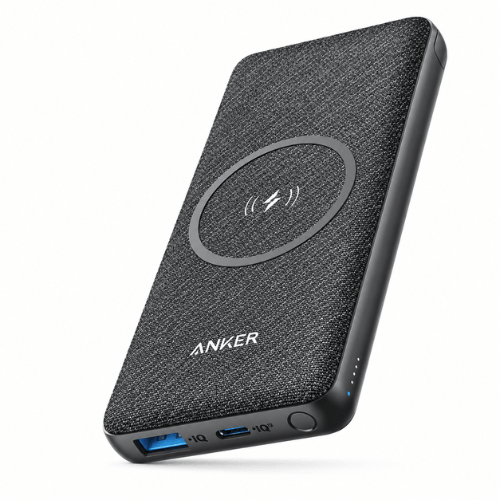 Anker PowerCore III Sense 10K Wireless angled view with charging ports