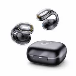 Soundcore C30i clip-on earbuds beside black charging case