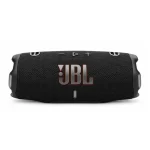 JBL Charge 6 black portable speaker front view showing large JBL logo, playback controls and status indicator