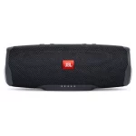 JBL Charge Essential 2 black portable Bluetooth speaker front view with fabric grille and JBL logo
