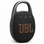 JBL Clip 5 Price in Kenya black Bluetooth speaker angled front view with JBL logo, volume controls and side power buttons