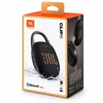 JBL Clip 5 black portable Bluetooth speaker retail box showing product image, Bluetooth 5.3 and 12-hour battery marking