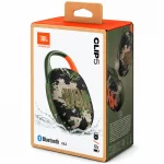 JBL Clip 5 Squad camouflage Bluetooth speaker retail box showing Bluetooth 5.3 and 12-hour battery marking