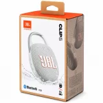 JBL Clip 5 white portable Bluetooth speaker retail box showing Bluetooth 5.3 and 12-hour battery marking