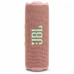 JBL Flip 7 pink portable Bluetooth speaker front upright view with large JBL logo and textured fabric grille