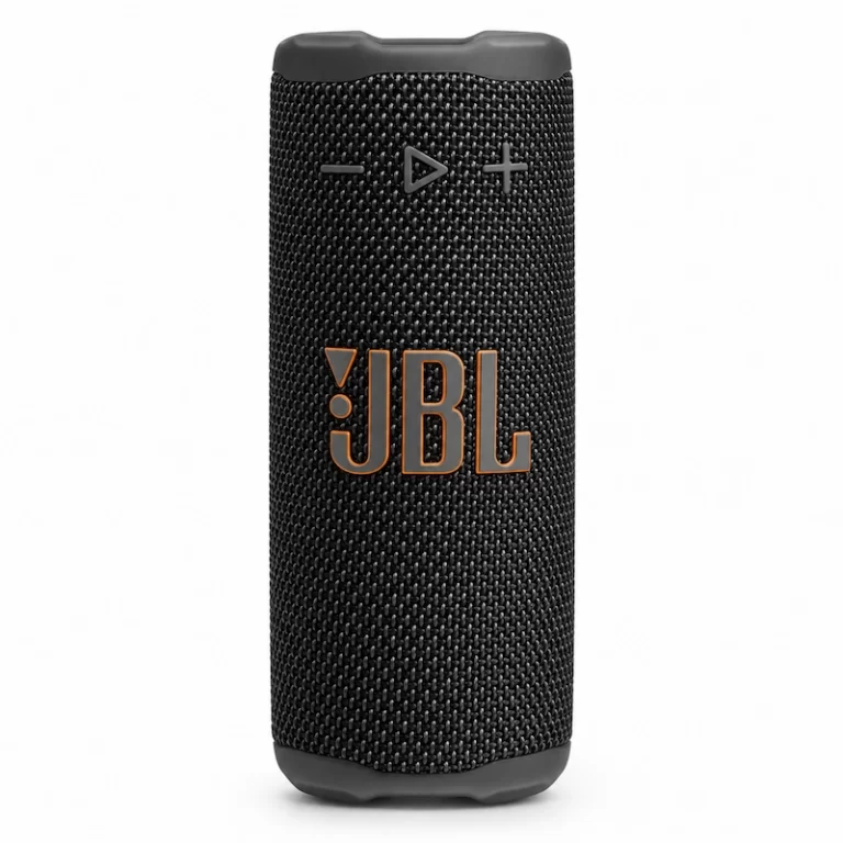JBL Grip black portable Bluetooth speaker front upright view with large JBL logo and volume and playback controls