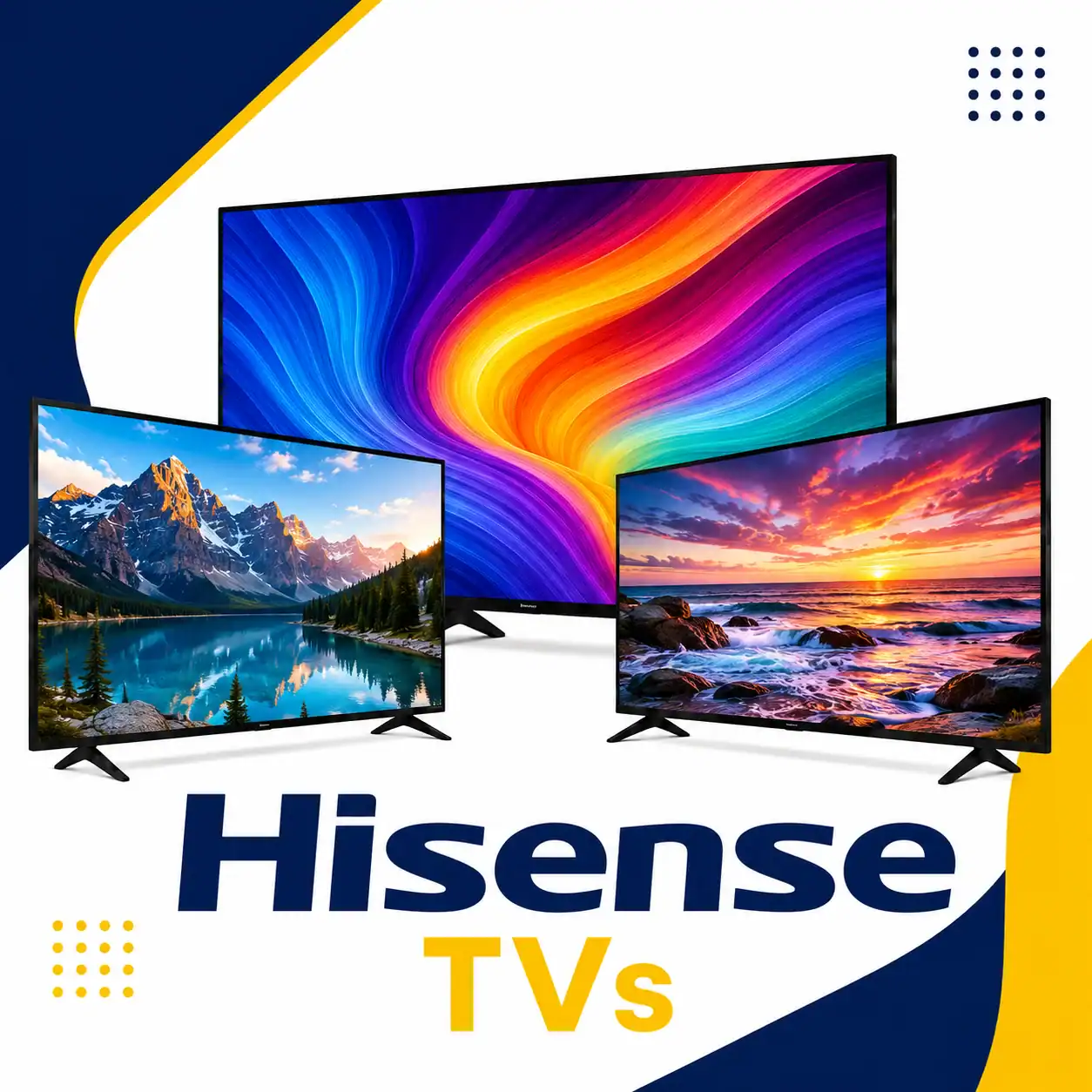 Hisense TVs category thumbnail featuring multiple smart televisions with vibrant displays