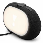 JBL Horizon 3 black Bluetooth clock radio angled rear view with illuminated ambient night light