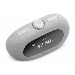 JBL Horizon 3 grey Bluetooth clock radio angled view showing FM 87.50 MHz display and top controls