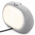 JBL Horizon 3 grey Bluetooth clock radio rear angled view with illuminated ambient night light