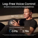 Soundcore Liberty 5 Pro earbud worn during lag-free voice control demonstration