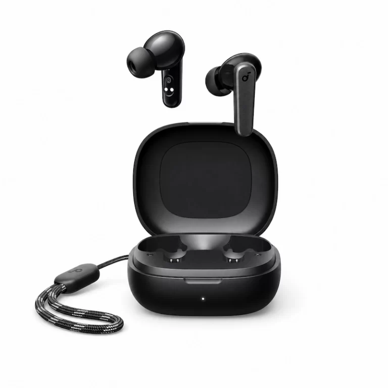 Soundcore P25i true wireless earbuds front view with charging case