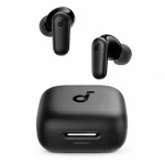 Soundcore P30i wireless earbuds and charging case front view in black