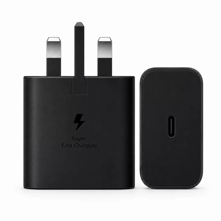 Samsung 25W Power Adapter in black with UK plug and USB-C port