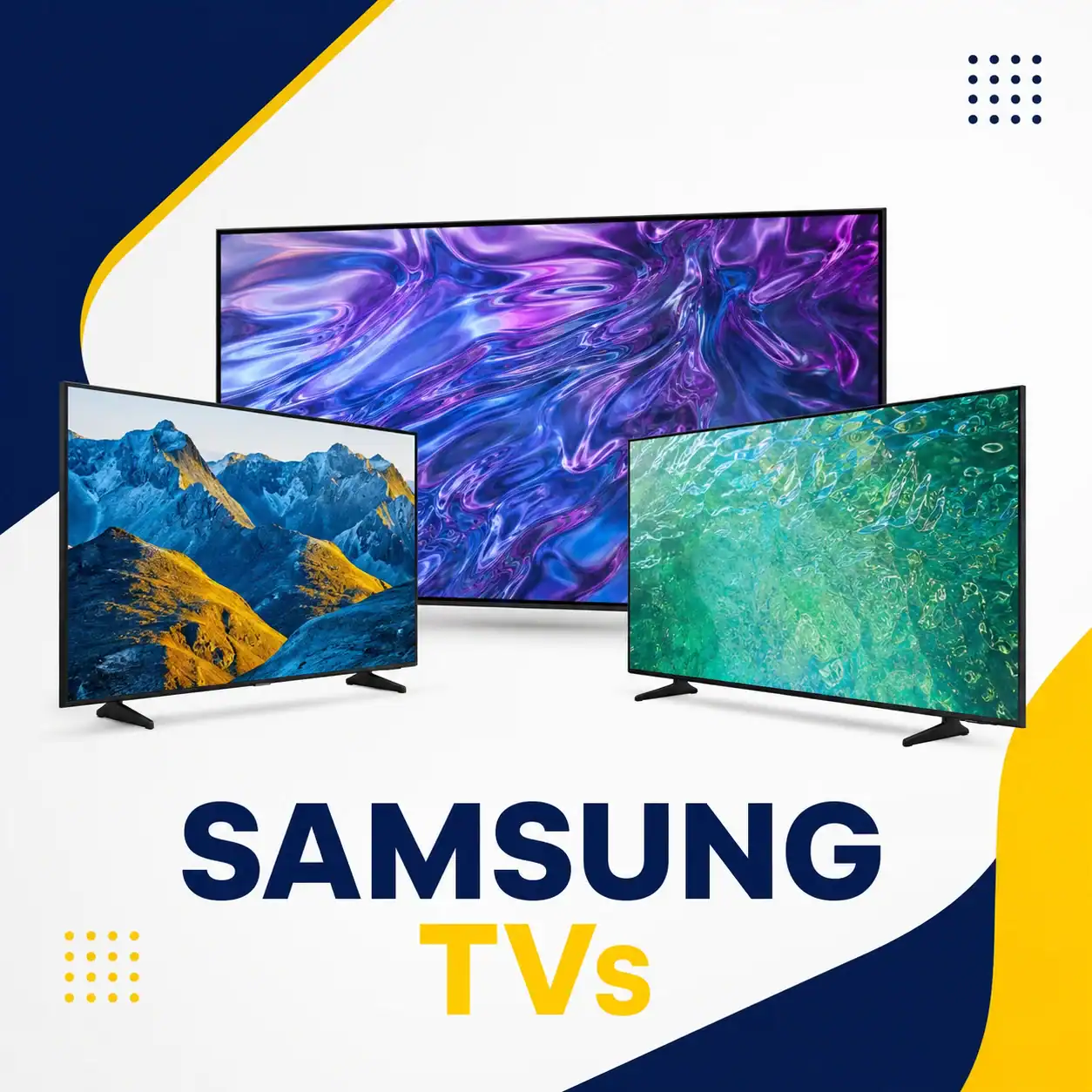 Samsung TVs category thumbnail featuring multiple smart televisions on display