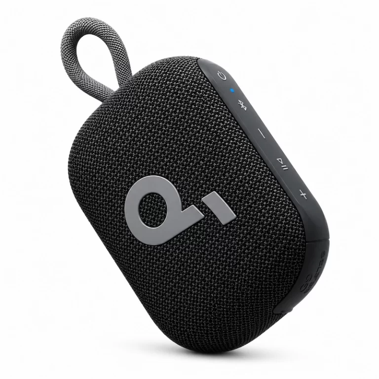 Soundcore Select 4 Go portable Bluetooth speaker in black angle view with control buttons