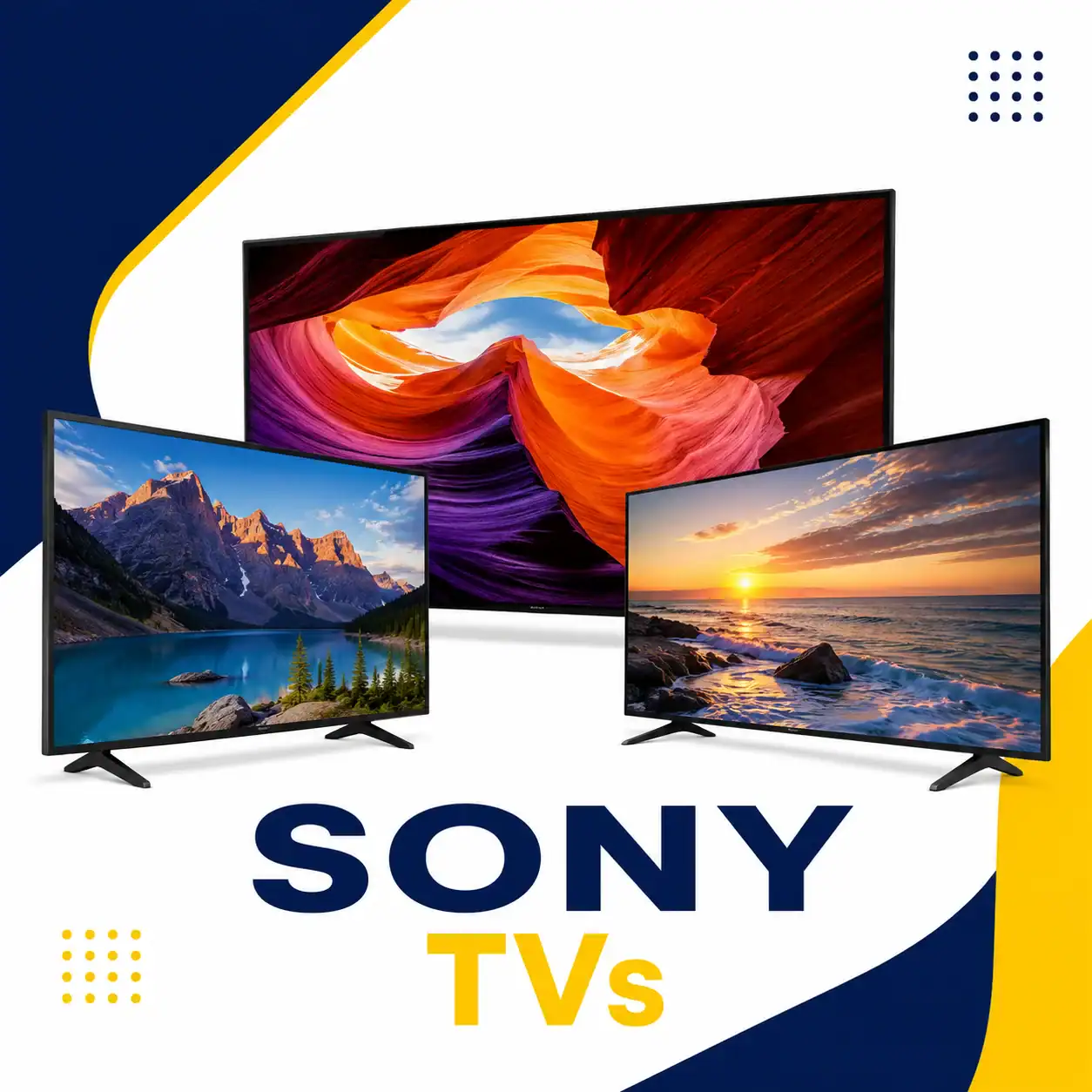Sony TVs category thumbnail featuring multiple smart televisions with vivid displays