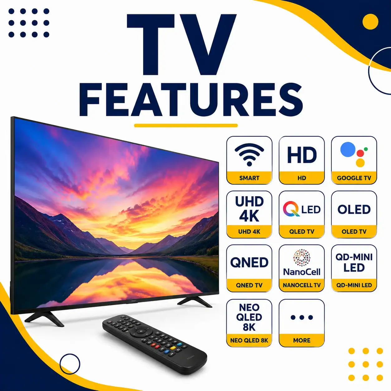 TV features thumbnail showcasing smart TV technologies and display options