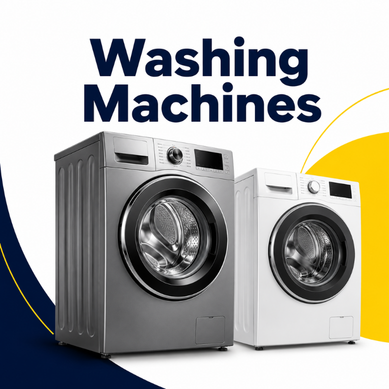 Modern washing machines category thumbnail with grey and white front loaders